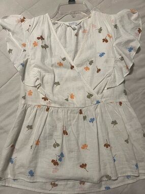 Mixed Floral Wrap-Front Blouse- Cream with Multi Floral Print